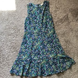 Loft Dark Floral Sleeveless Dress with Ruffle Bottom